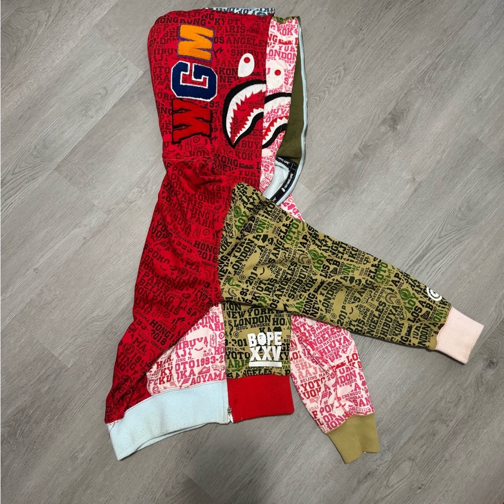 Bape Multicolor Shark Hoodie - Red, Green, Pink